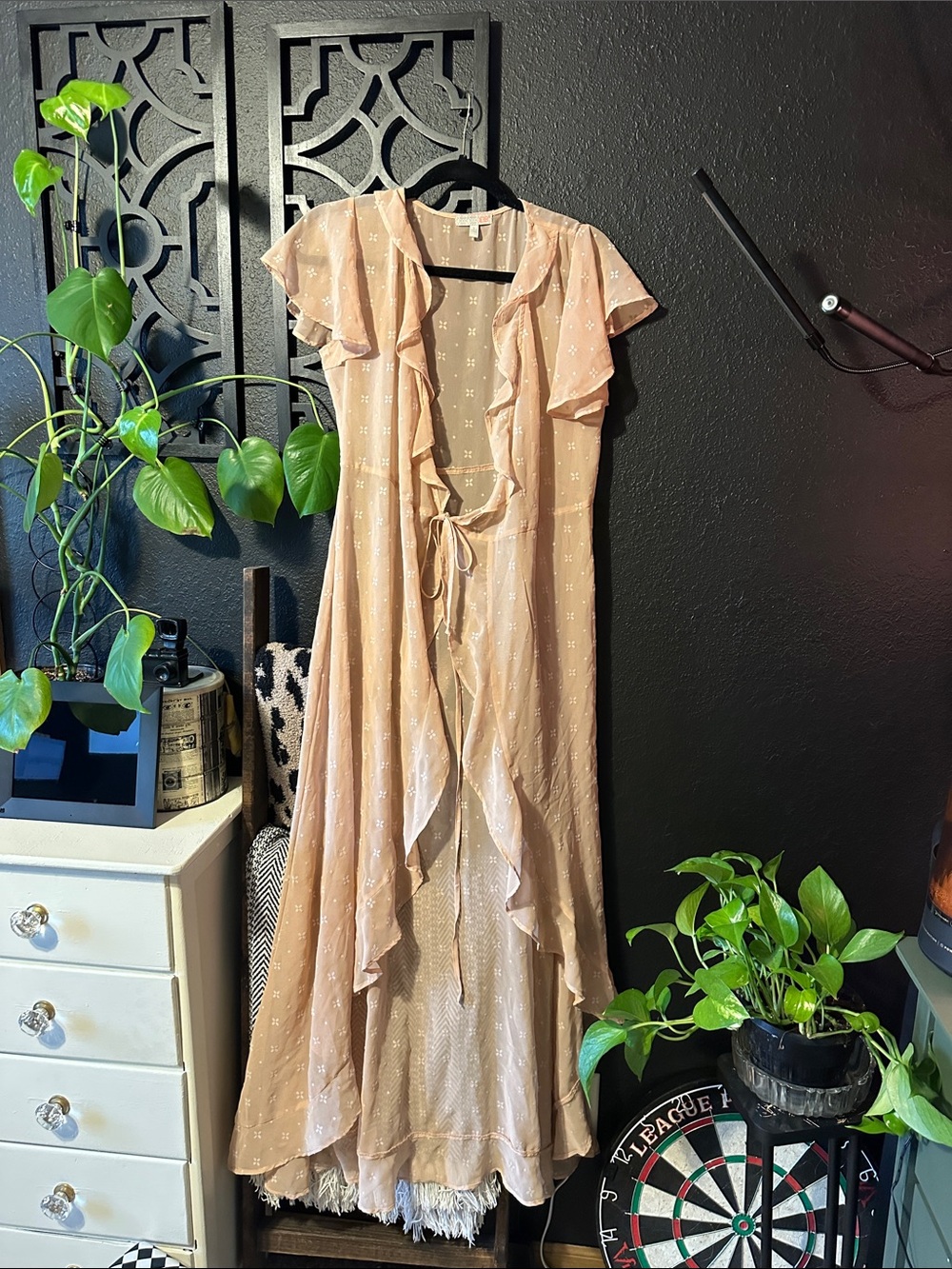 Ruffle Tie-Front Sheer Cover Up